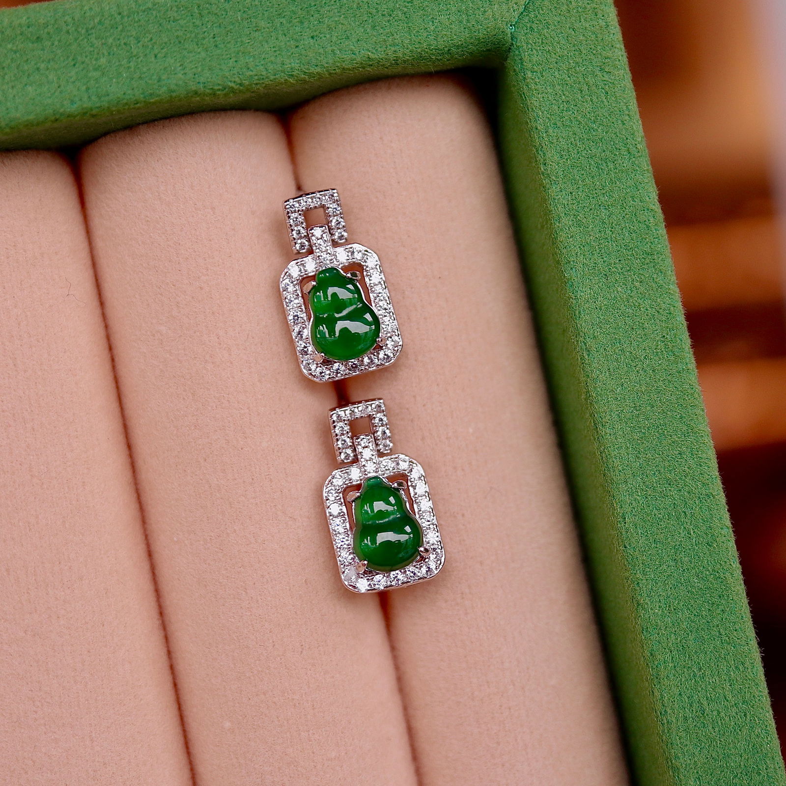 S925 silver natural jadeite stud earrings - 6