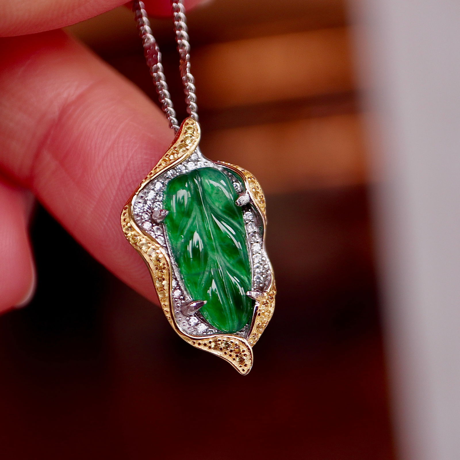 S925 pure silver natural jadeite pendant - 7