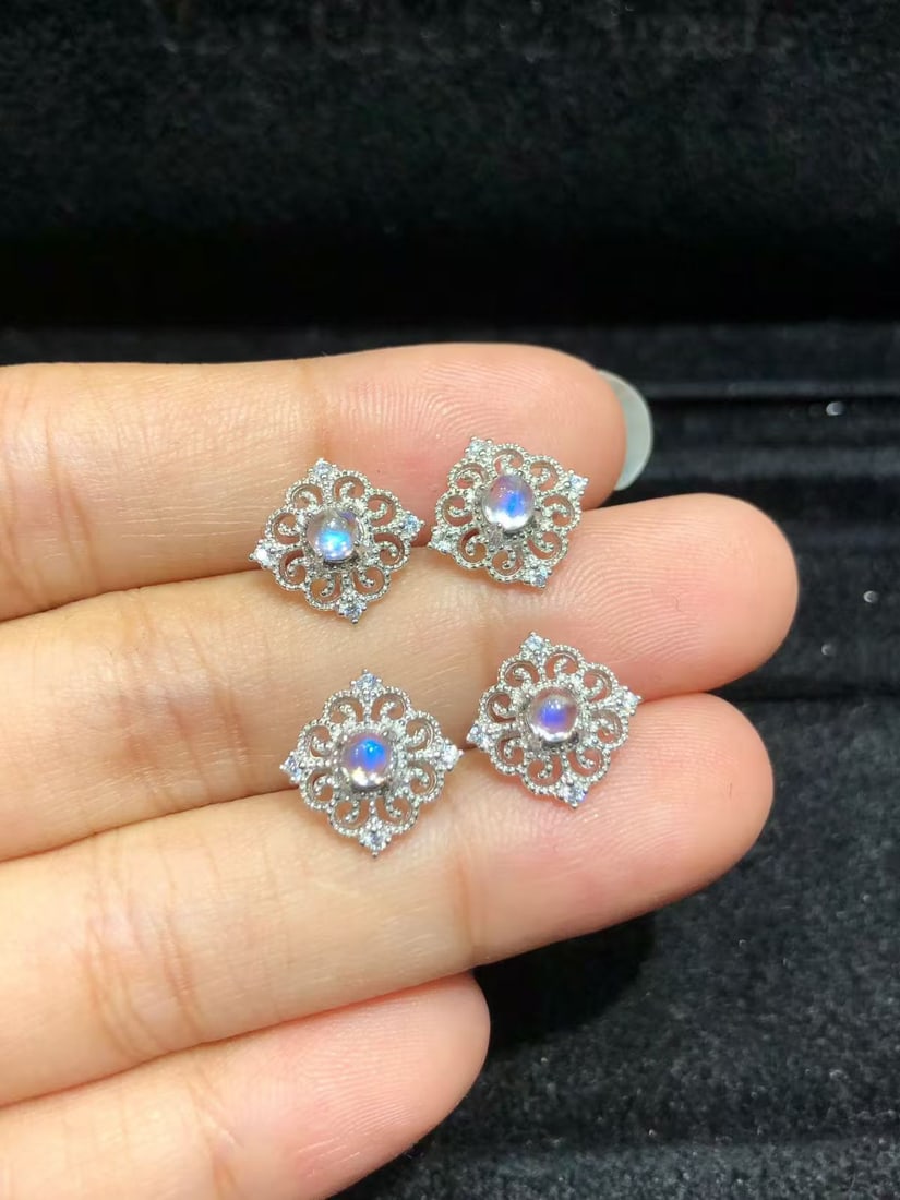 S925 pure silver natural moonstone earrings (1 of 1)