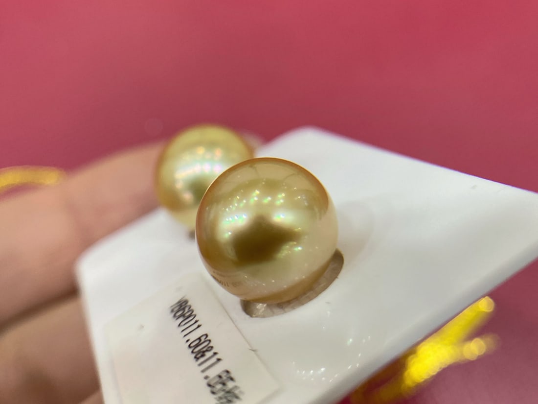 South Sea Pearl Earrings, 11-12 mm Near-Round Pearls with High Luster, GRC Certificate - 2