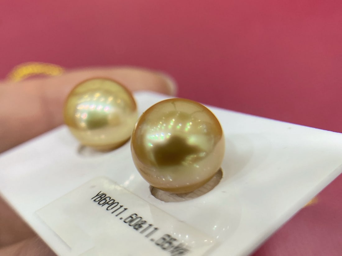 South Sea Pearl Earrings, 11-12 mm Near-Round Pearls with High Luster, GRC Certificate - 4