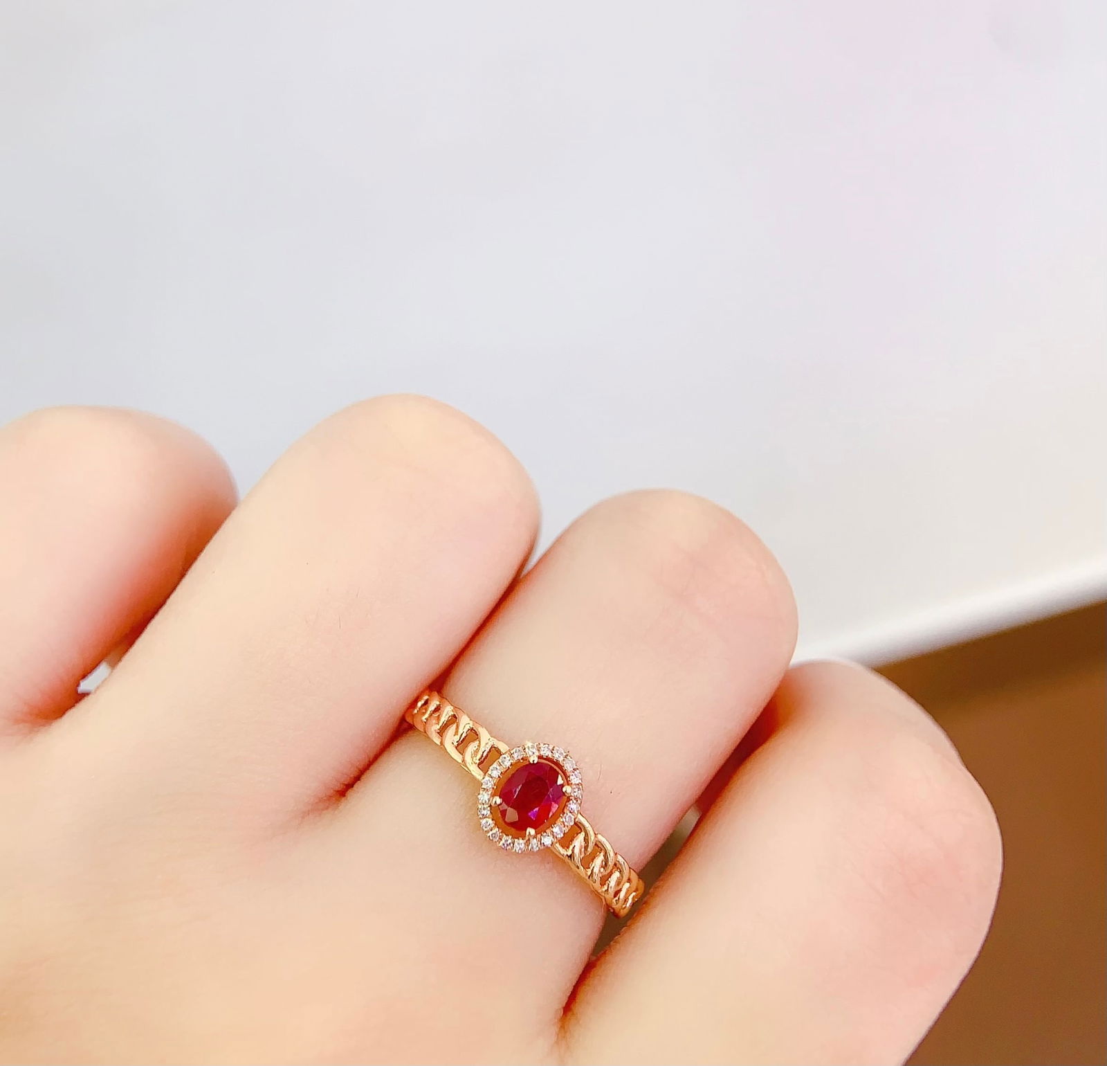 18K Gold Natural Ruby and Diamond Ring 0.4ct Ruby 21 Diamonds - 6