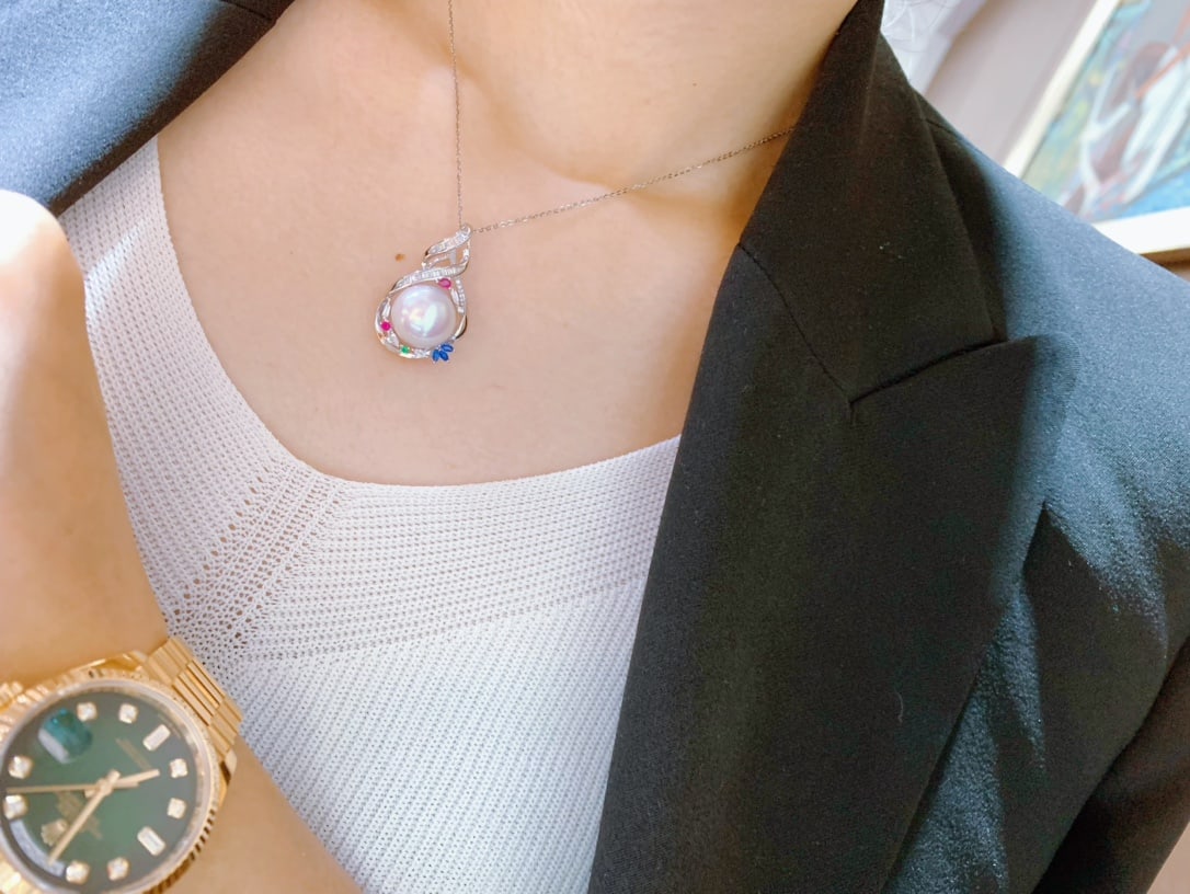 13-14mm natural pearl pendant, - 4