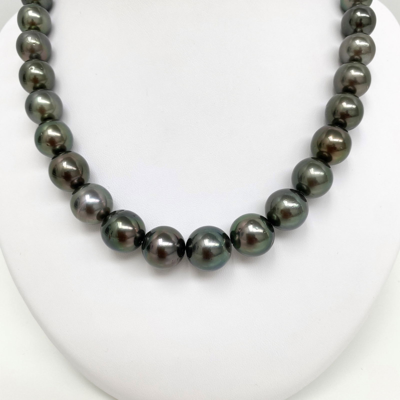 12-14mm Tahitian Dark Near-Round Pearl Necklace with 14k Clasp - 2