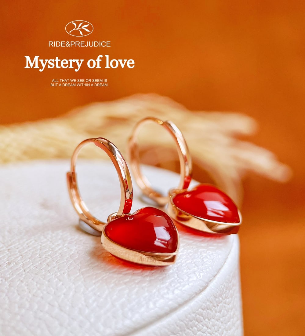 18k Gold Natural Red Agate Earrings - 2