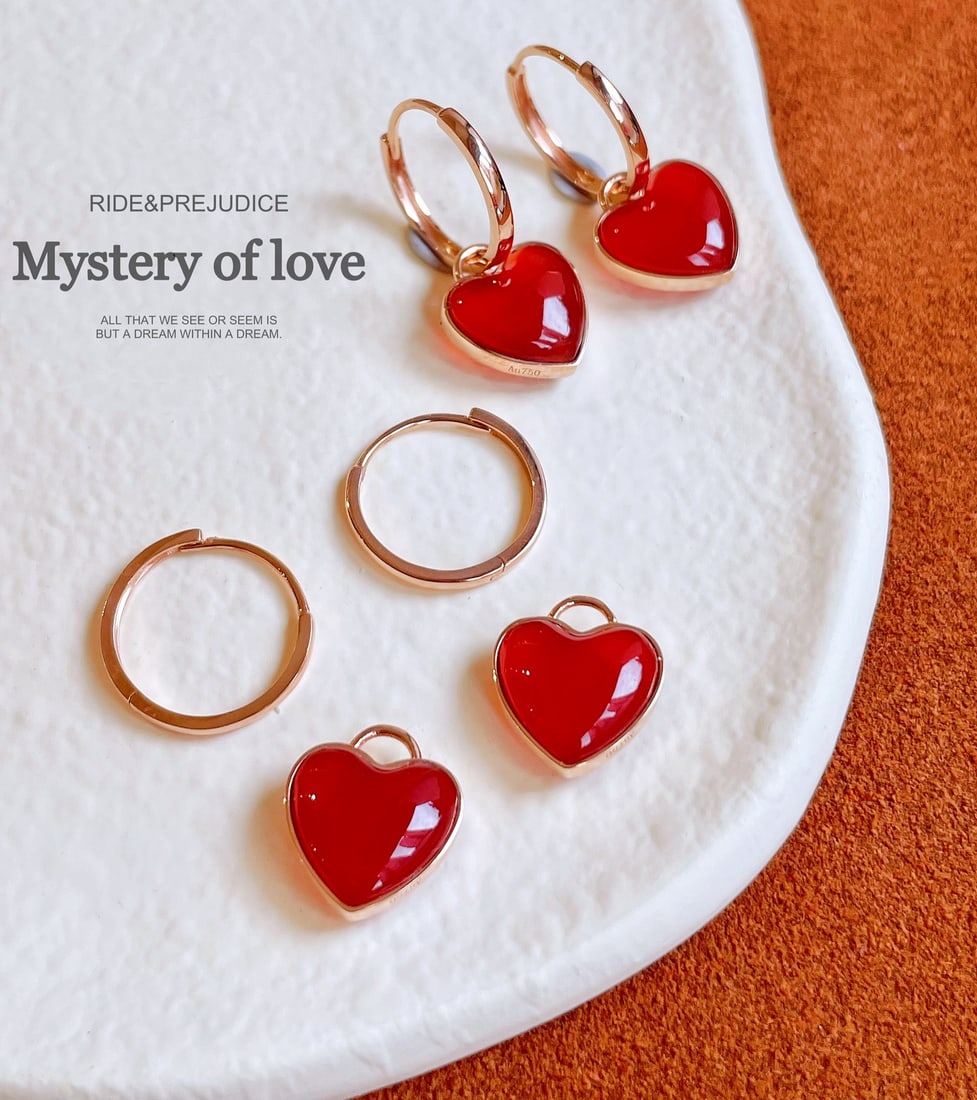 18k Gold Natural Red Agate Earrings - 4