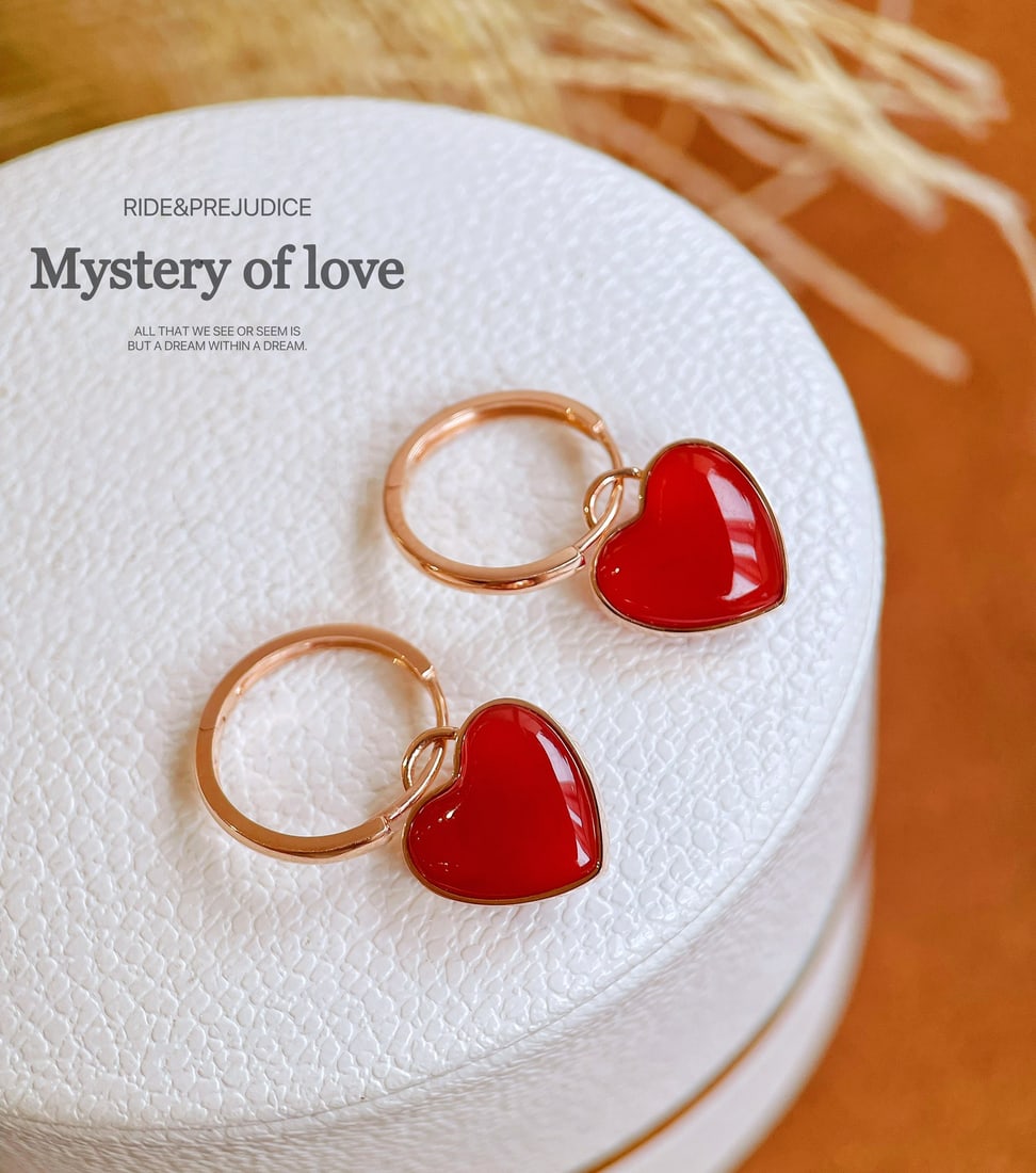 18k Gold Natural Red Agate Earrings - 5