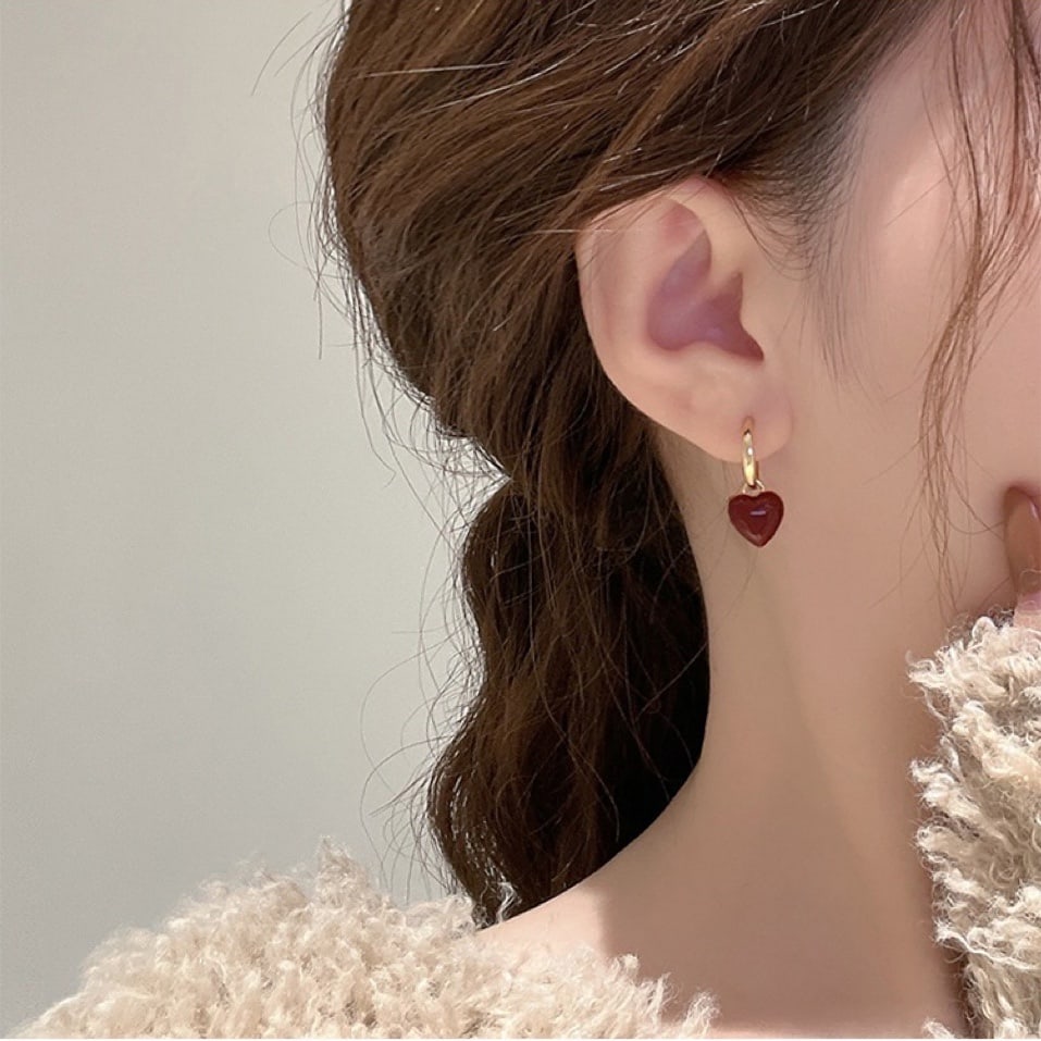 18k Gold Natural Red Agate Earrings - 6