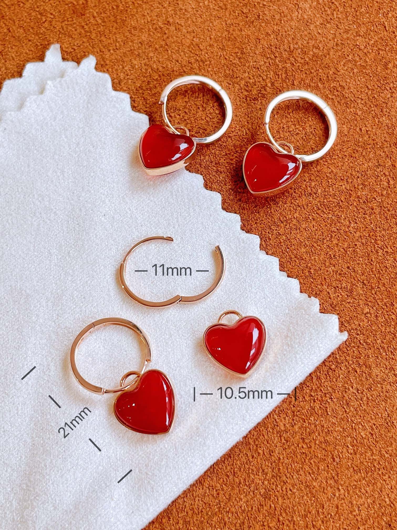 18k Gold Natural Red Agate Earrings - 8