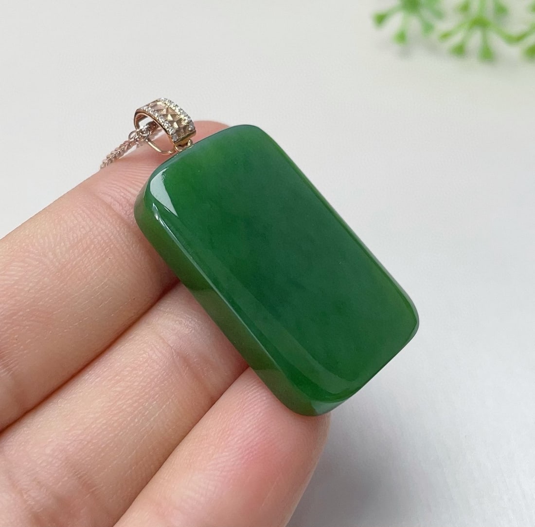 18K Gold Hetian Jade Pendant, 20x30mm, Natural Jade - 4