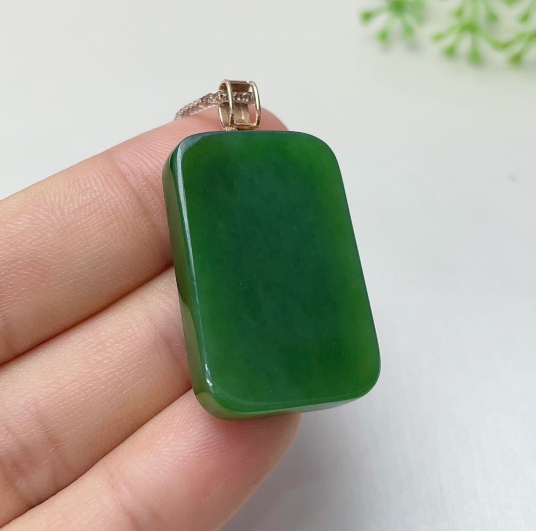 18K Gold Hetian Jade Pendant, 20x30mm, Natural Jade - 6