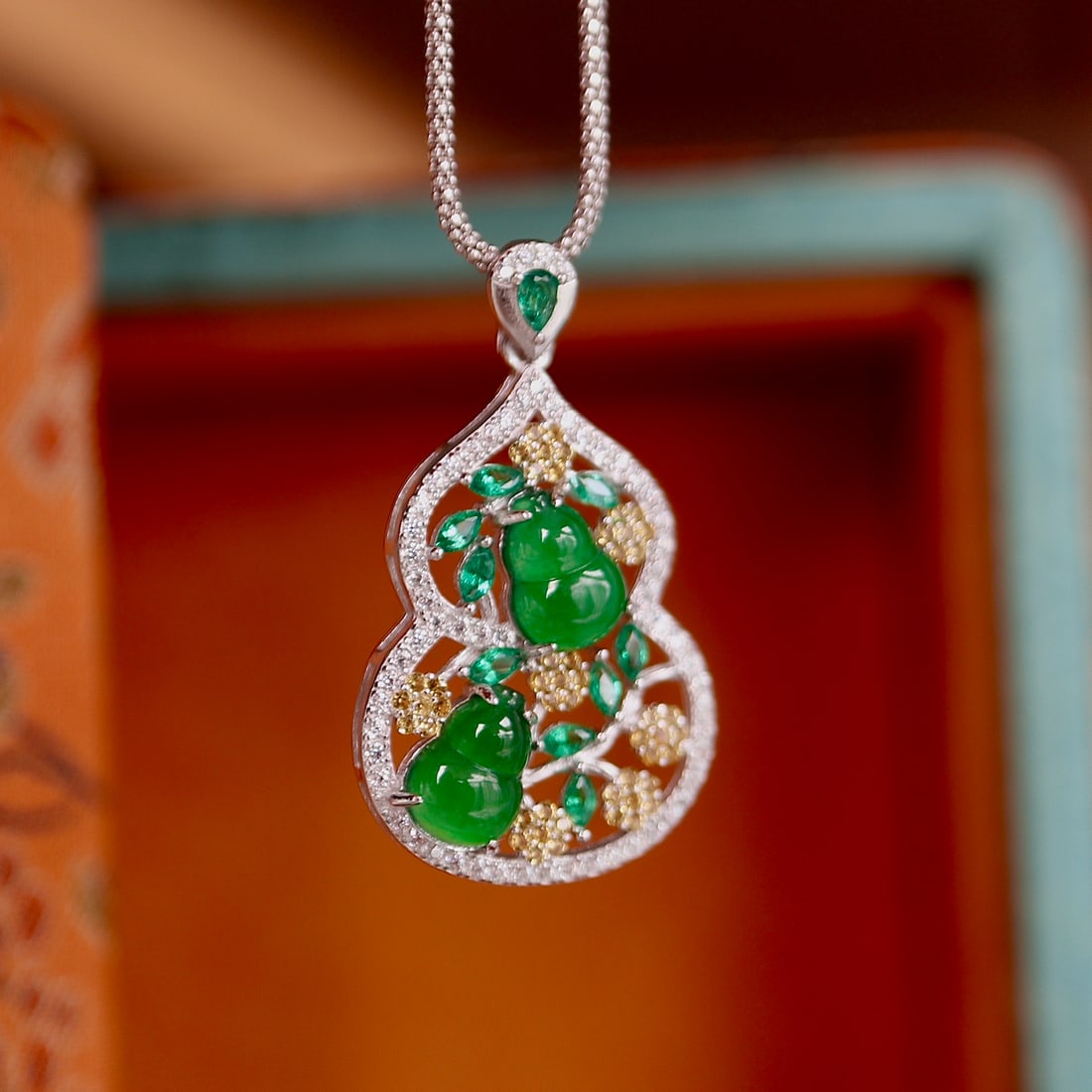 S925 pure silver natural jade gourd pendant - 2