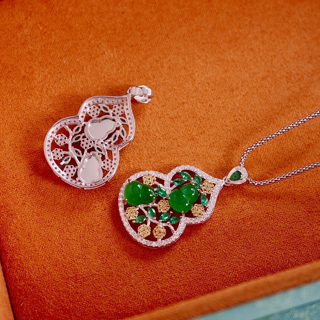 S925 pure silver natural jade gourd pendant - 5