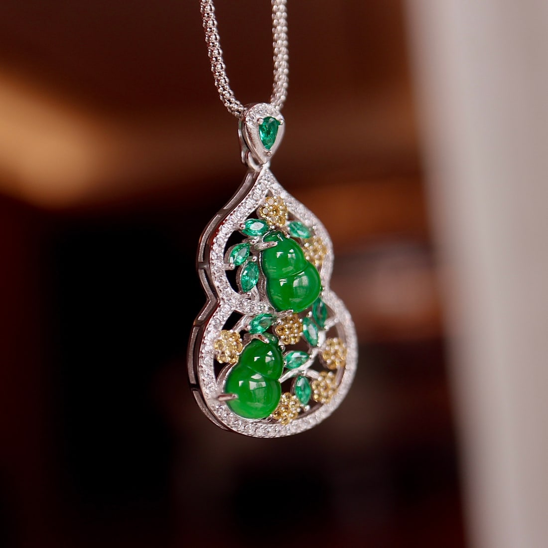 S925 pure silver natural jade gourd pendant - 6