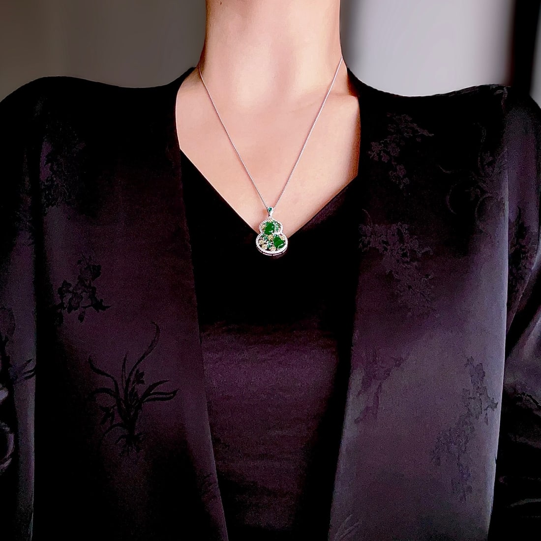 S925 pure silver natural jade gourd pendant - 8