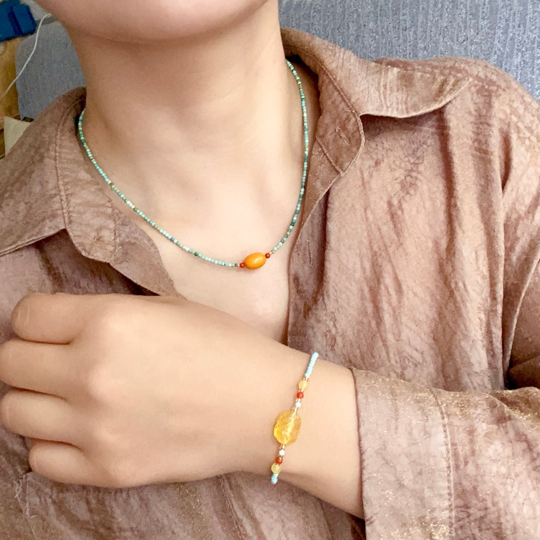 S925 pure silver natural turquoise necklace - 9