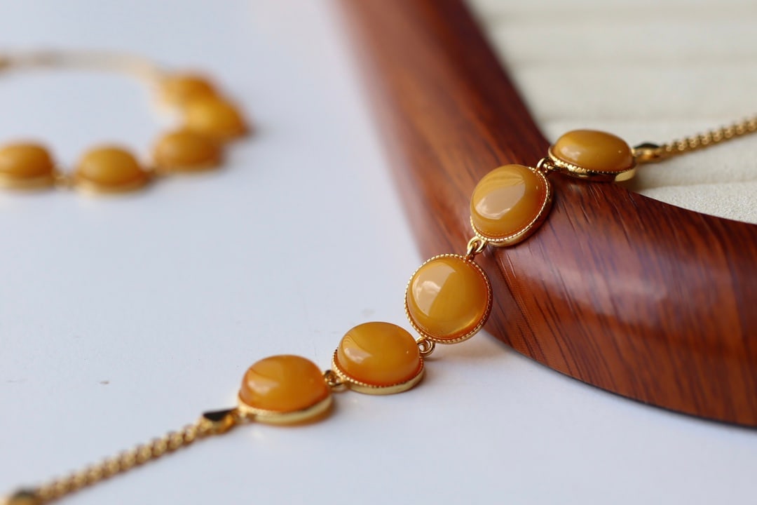Natural Amber Beaded Bracelet, Multi-Grain Cabochon, 10mm, S925 Silver with 18K Gold Plating - 2