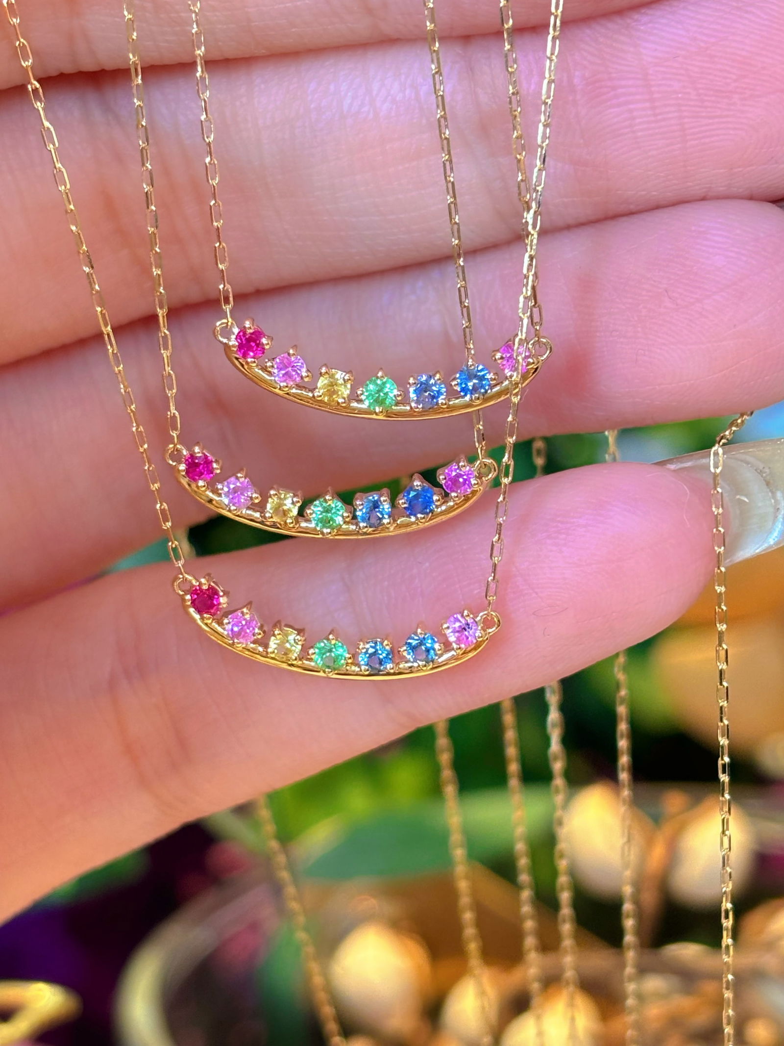18K Gold Rainbow Sapphire Smile Necklace - 2