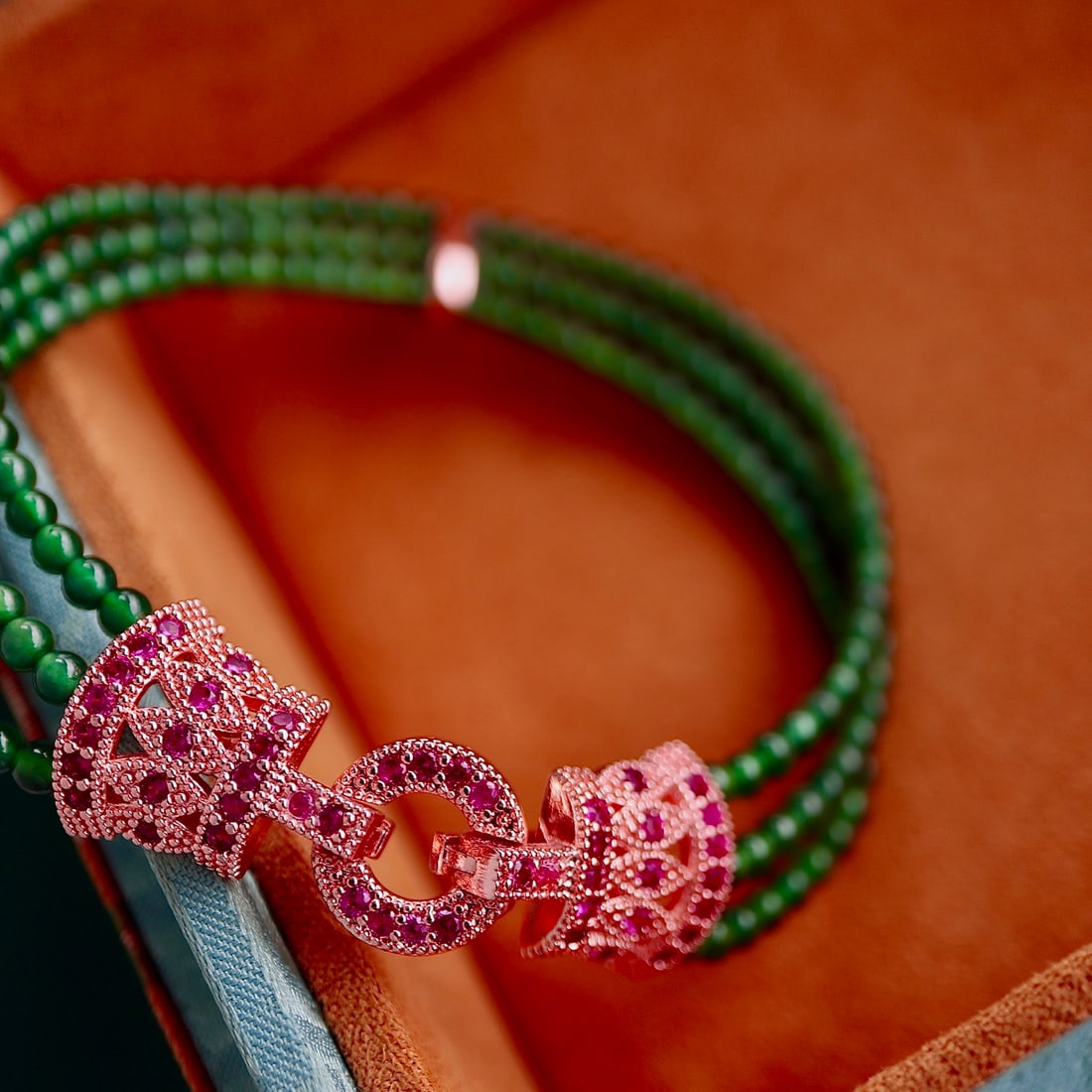 Natural jadeite millet bead three-strand chain bracelet - 3