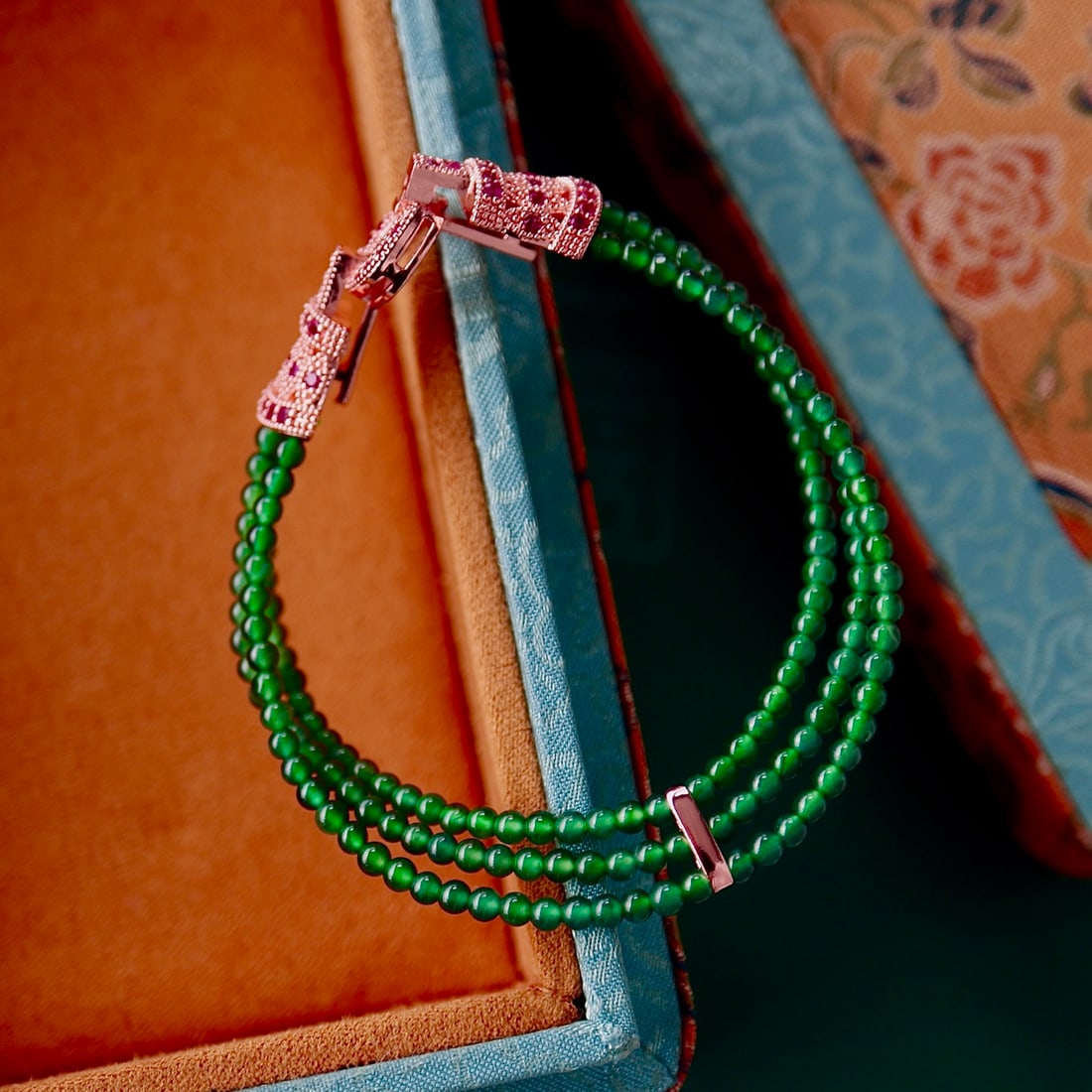 Natural jadeite millet bead three-strand chain bracelet - 4