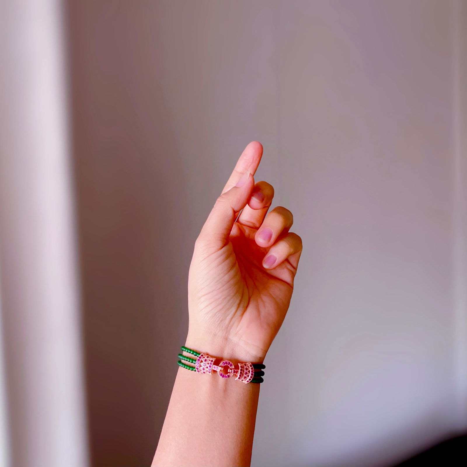 Natural jadeite millet bead three-strand chain bracelet - 8