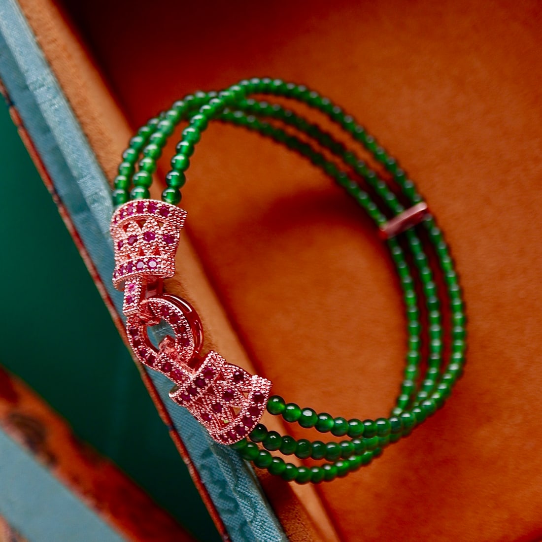 Natural jadeite millet bead three-strand chain bracelet - 9