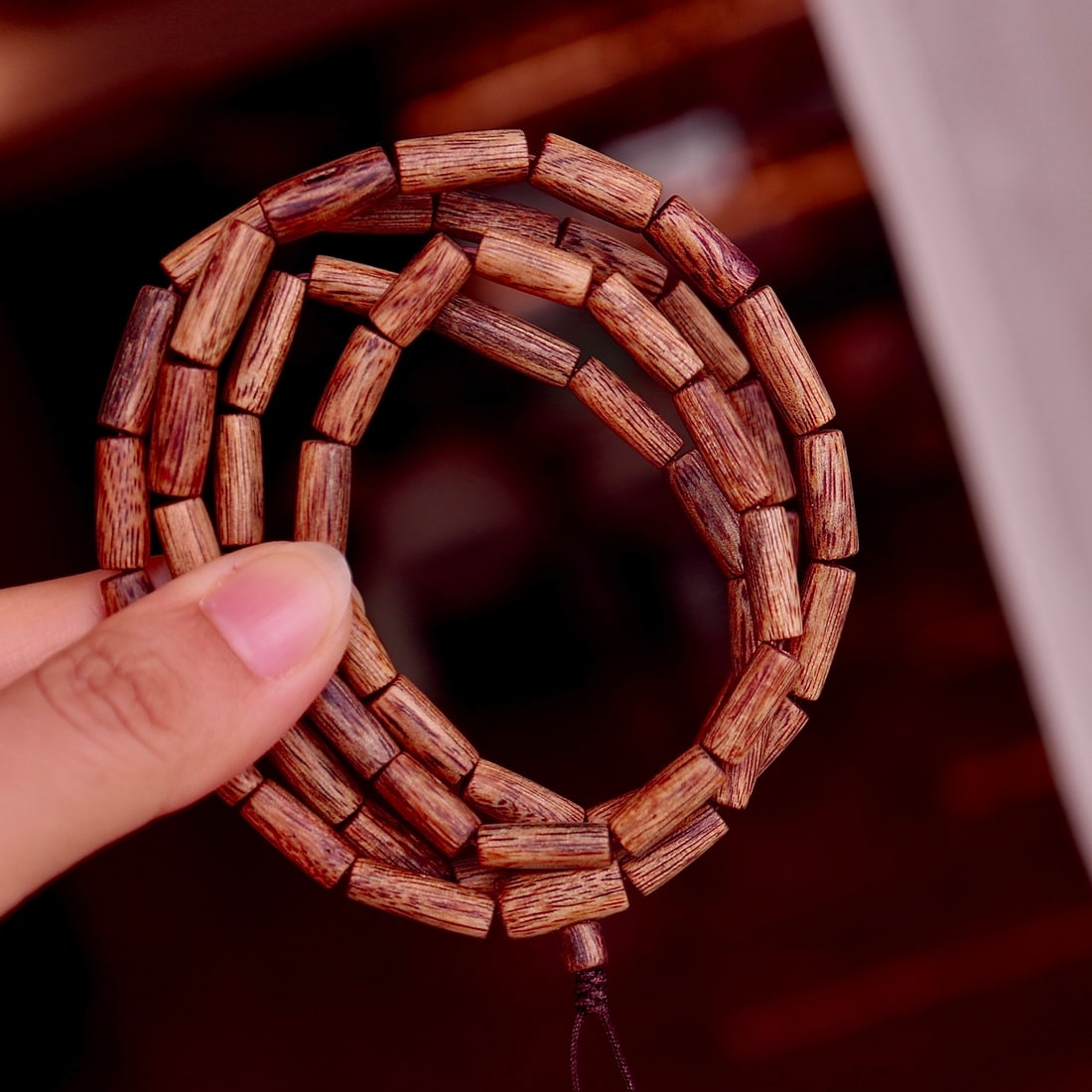 Natural agarwood bracelet with multiple loops design, can also be worn as a necklace. - 2