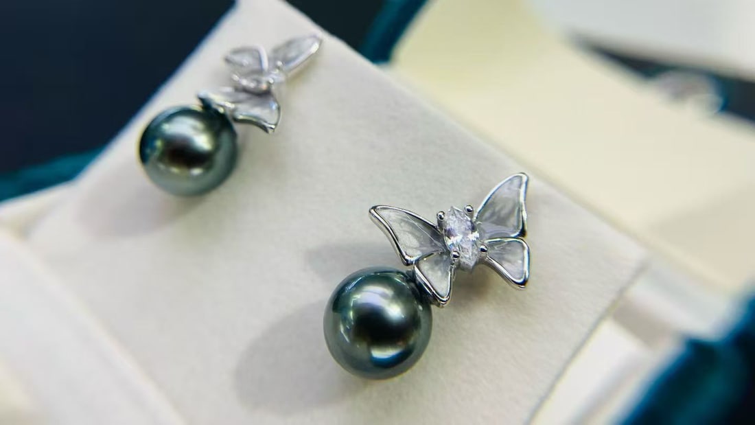 S925 pure silver butterfly bow pearl earrings ornament - 2