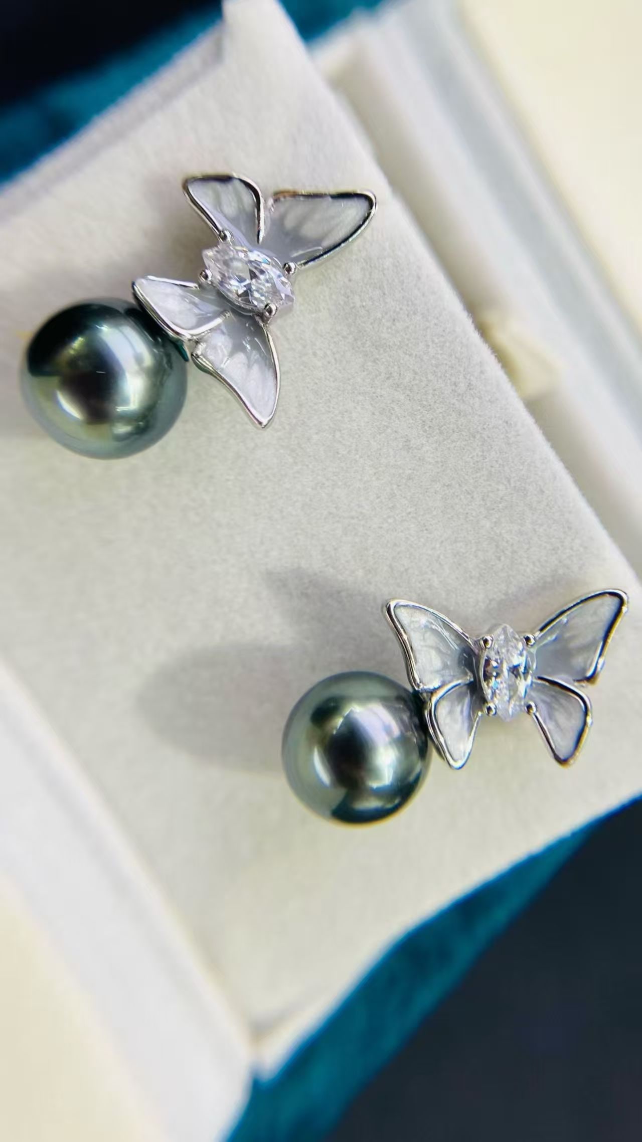 S925 pure silver butterfly bow pearl earrings ornament - 4