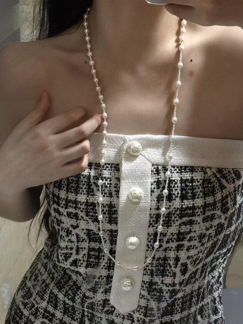 Layered Pearl Sweater Necklace 82cm 6-7mm & 2.5-3mm - 2