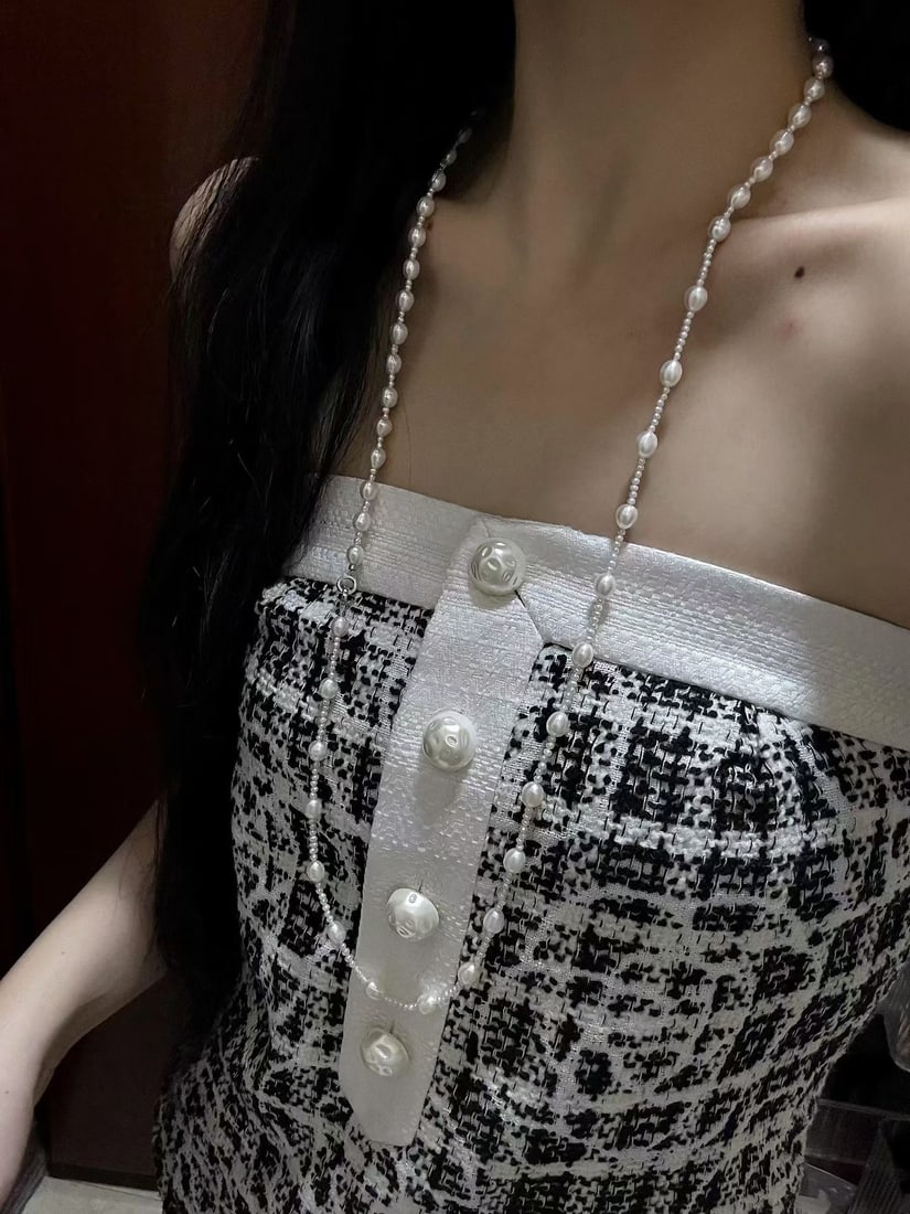 Layered Pearl Sweater Necklace 82cm 6-7mm & 2.5-3mm - 4