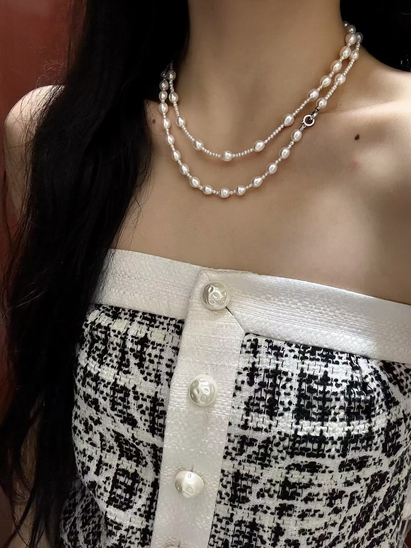 Layered Pearl Sweater Necklace 82cm 6-7mm & 2.5-3mm - 5