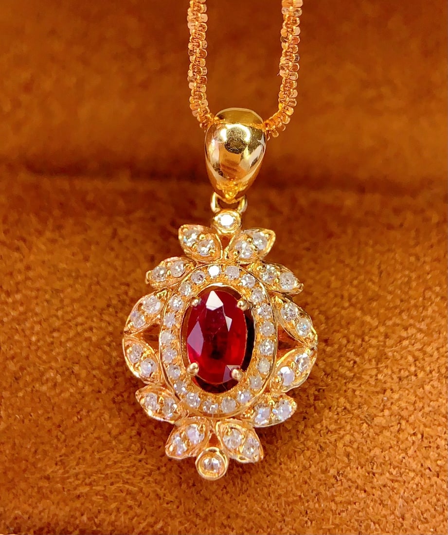 18K Gold Natural Ruby Pendant, 0.40ct, Diamond Accent (1 of 6)