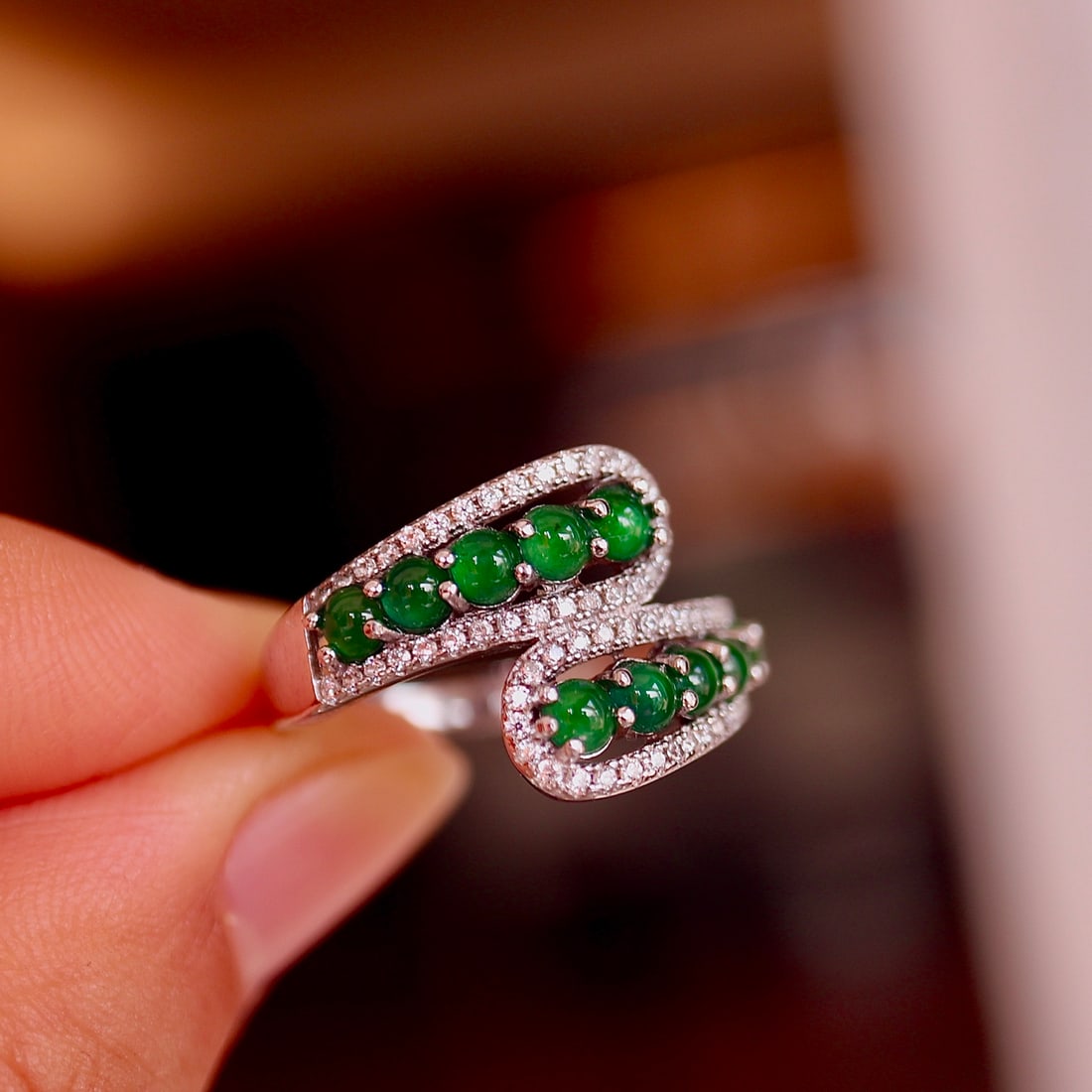 S925 pure silver natural jadeite ring - 7