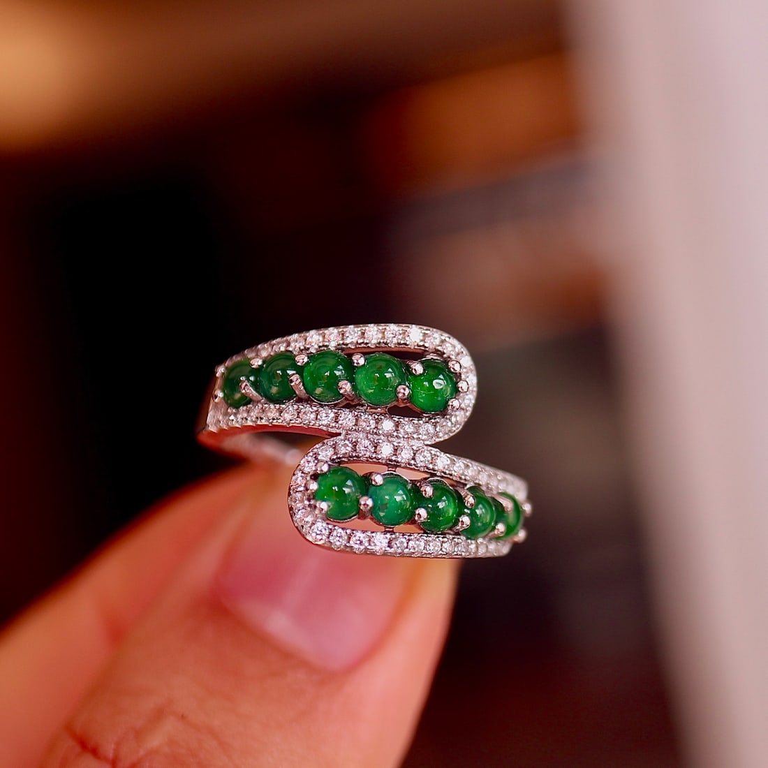 S925 pure silver natural jadeite ring - 8