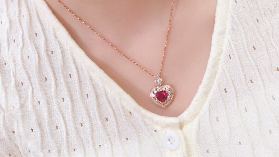 18K Gold Rubellite Tourmaline Pendant with Diamonds and White Sapphires, 2.92 ct Gemstone - 5