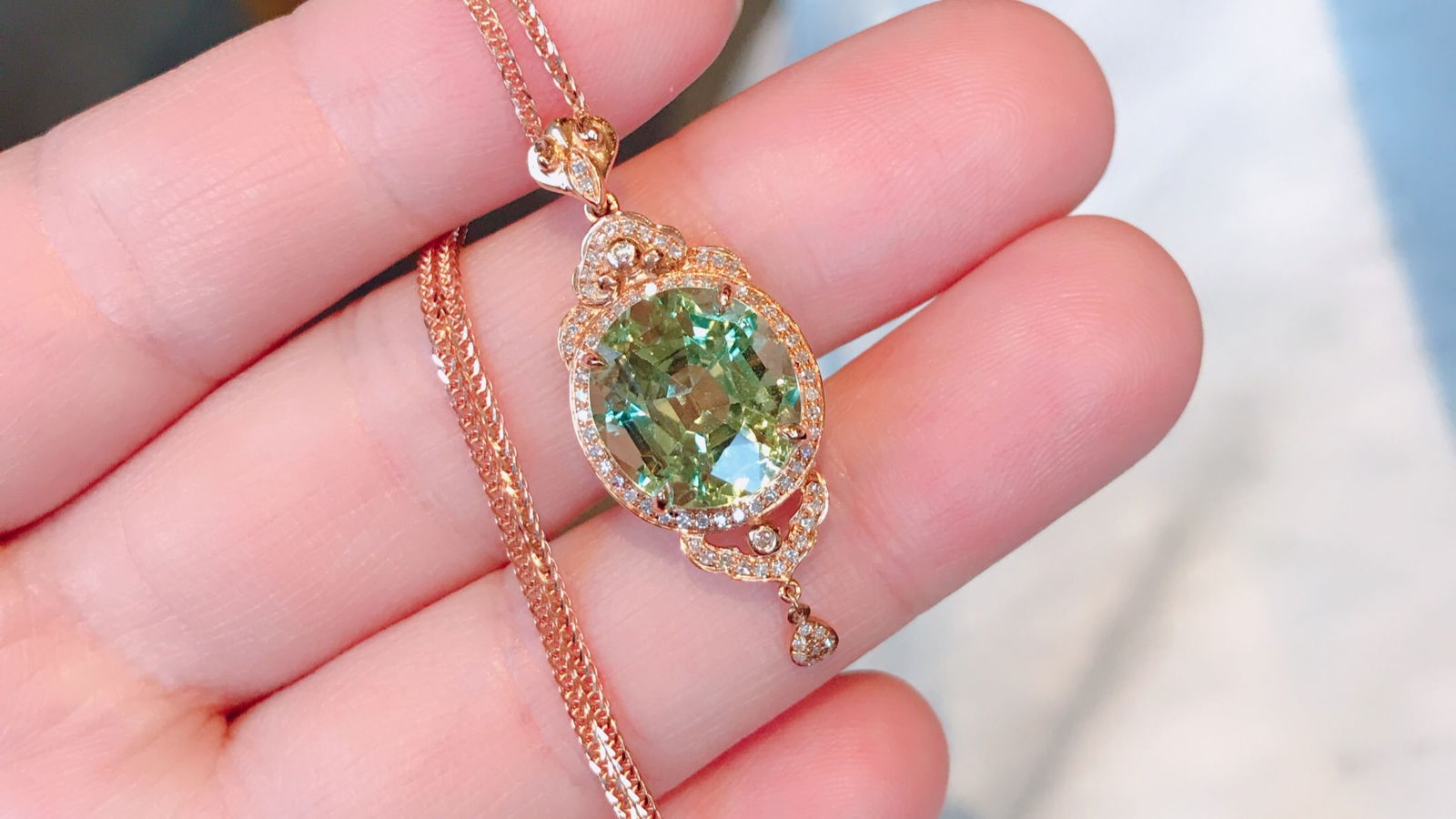 18K Gold Natural Tourmaline Pendant with 77 Diamonds, 6.68 ct Gemstone - 2
