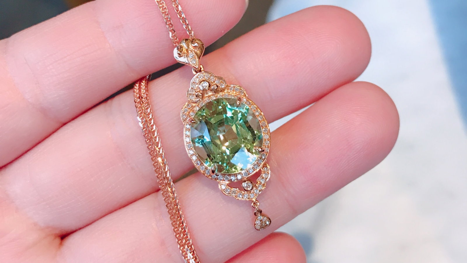 18K Gold Natural Tourmaline Pendant with 77 Diamonds, 6.68 ct Gemstone - 3