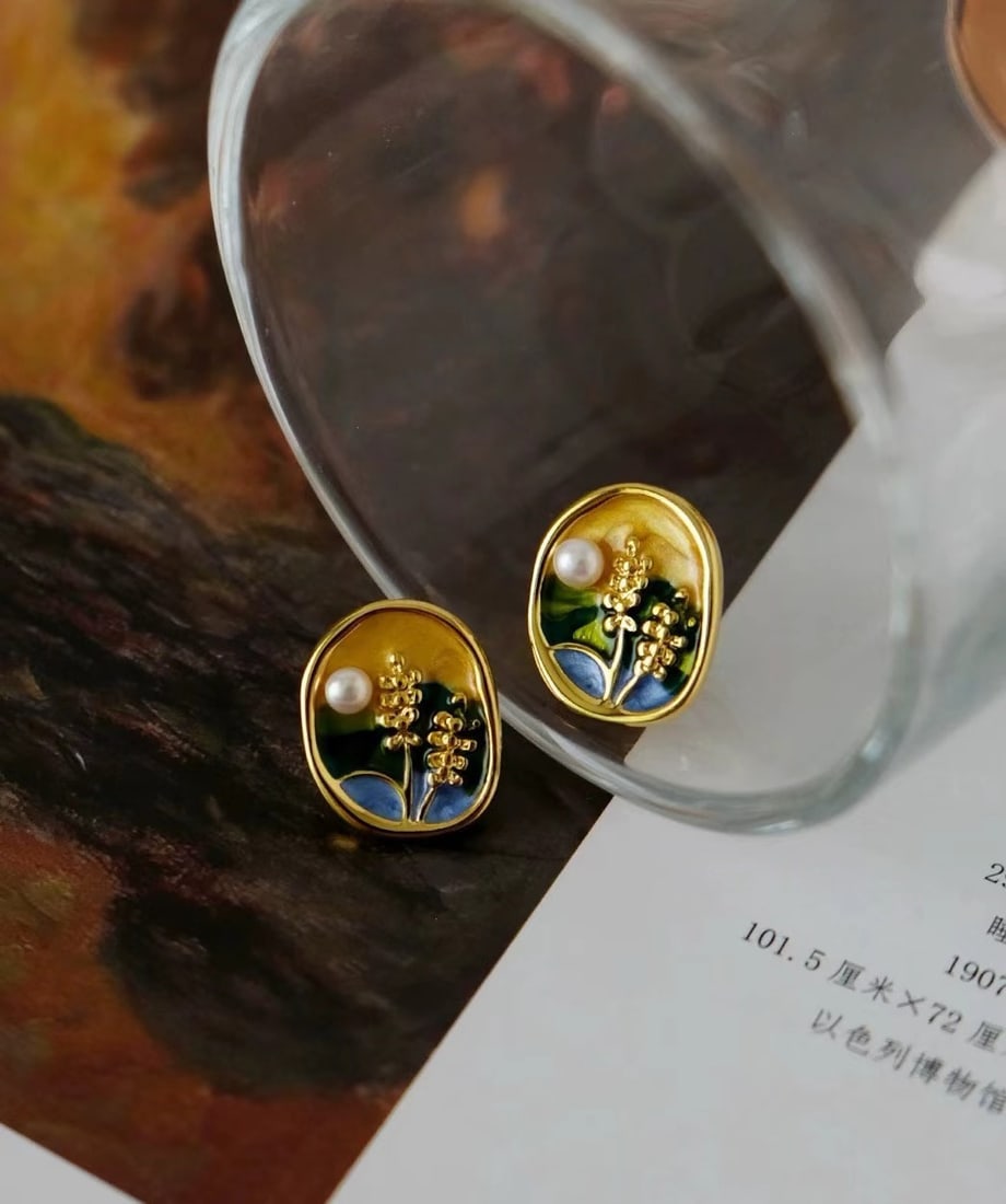 Oil Painting Series Freshwater Pearl Stud Earrings, 5-6mm, High-Quality Pearls - 2