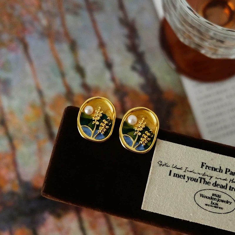 Oil Painting Series Freshwater Pearl Stud Earrings, 5-6mm, High-Quality Pearls - 4