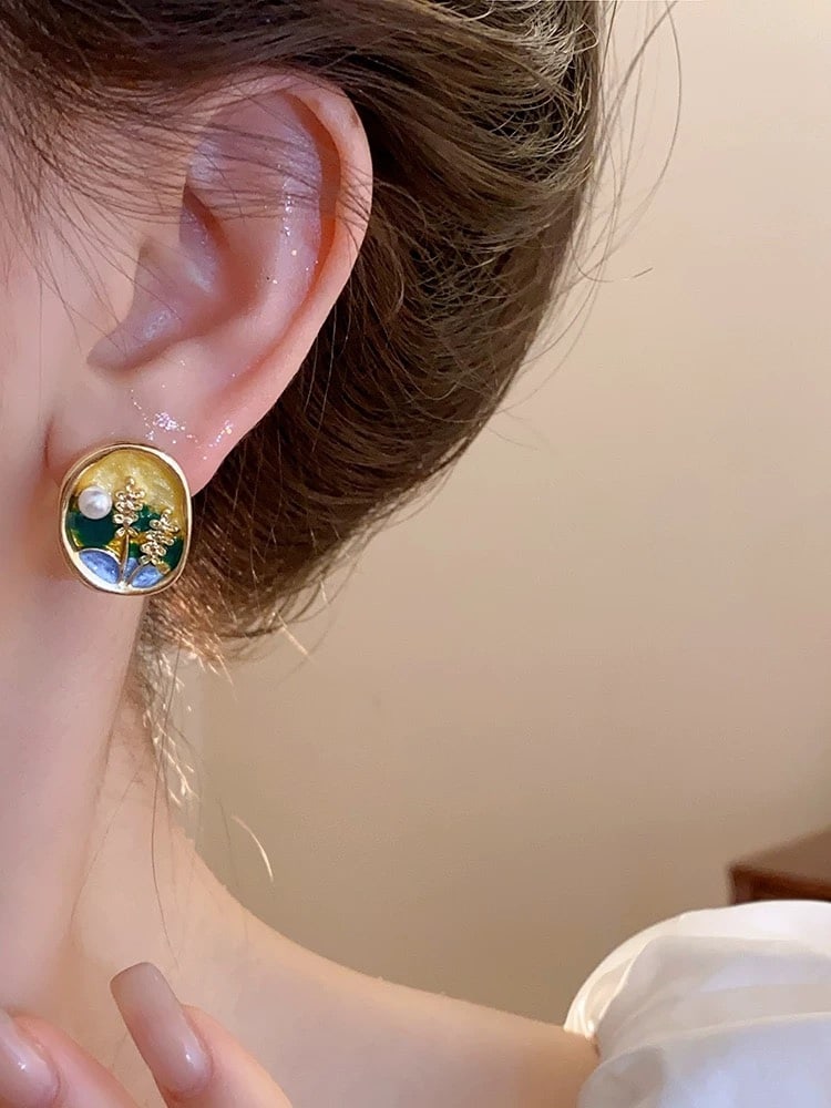 Oil Painting Series Freshwater Pearl Stud Earrings, 5-6mm, High-Quality Pearls - 6