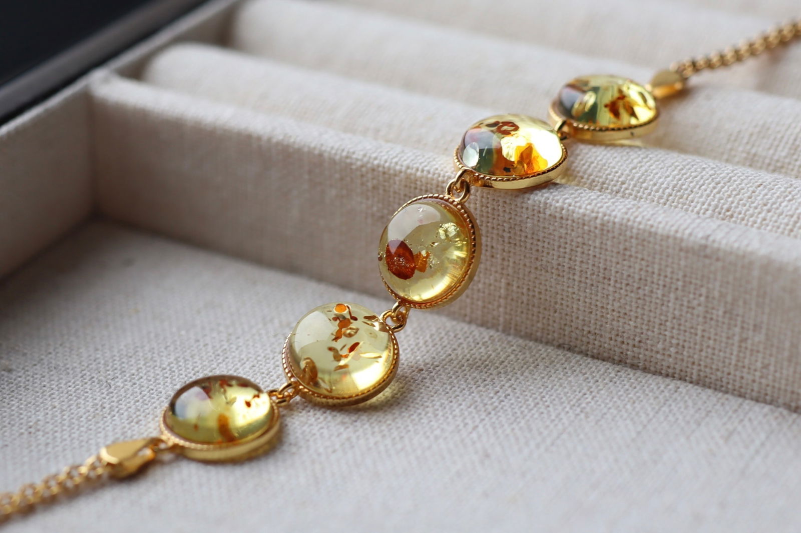 Natural Flower Amber Bead Bracelet Sterling Silver 18K Gold Plated 10mm - 3