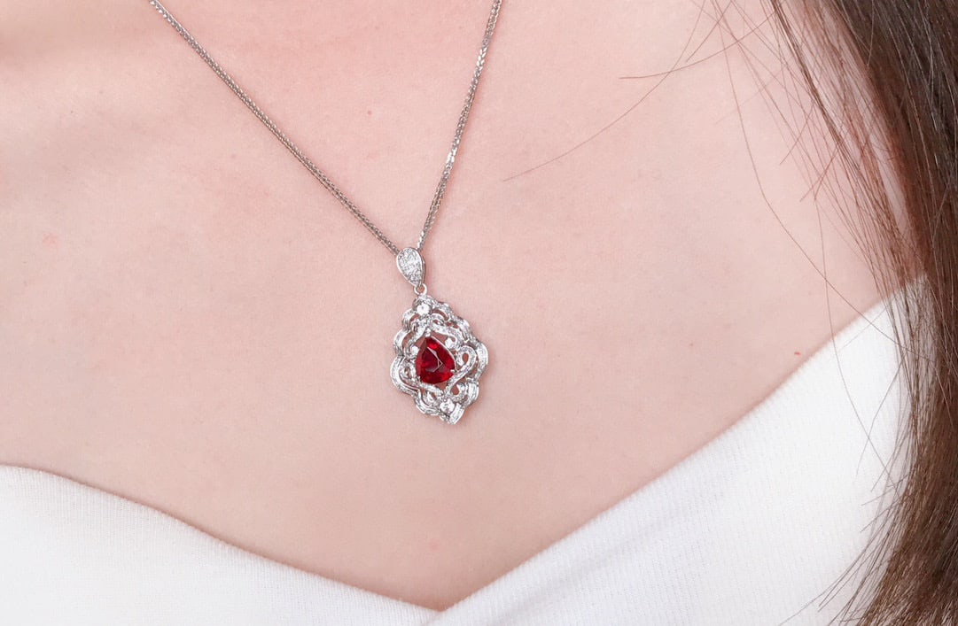 18K Gold Rubellite Tourmaline Pendant with 111 Diamonds and 2 White Sapphires, 2.2 ct Gemstone - 5