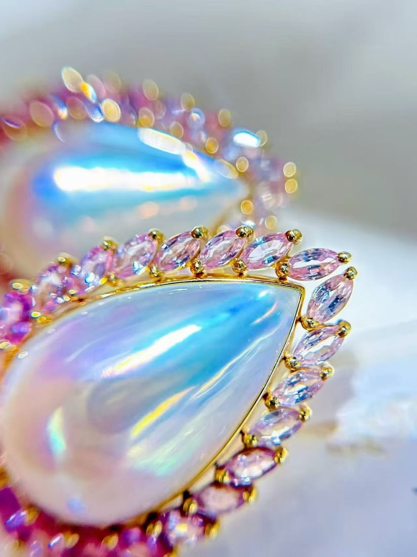 18K gold sapphire pearl earrings - 2