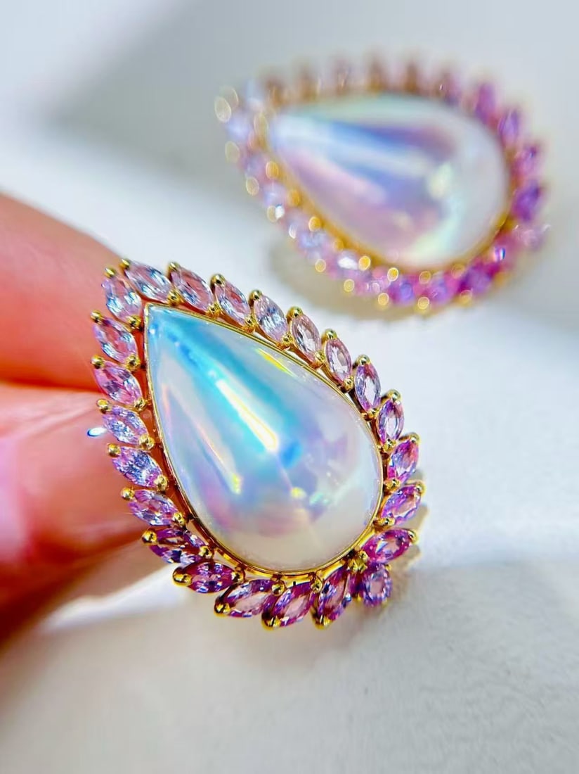 18K gold sapphire pearl earrings - 5