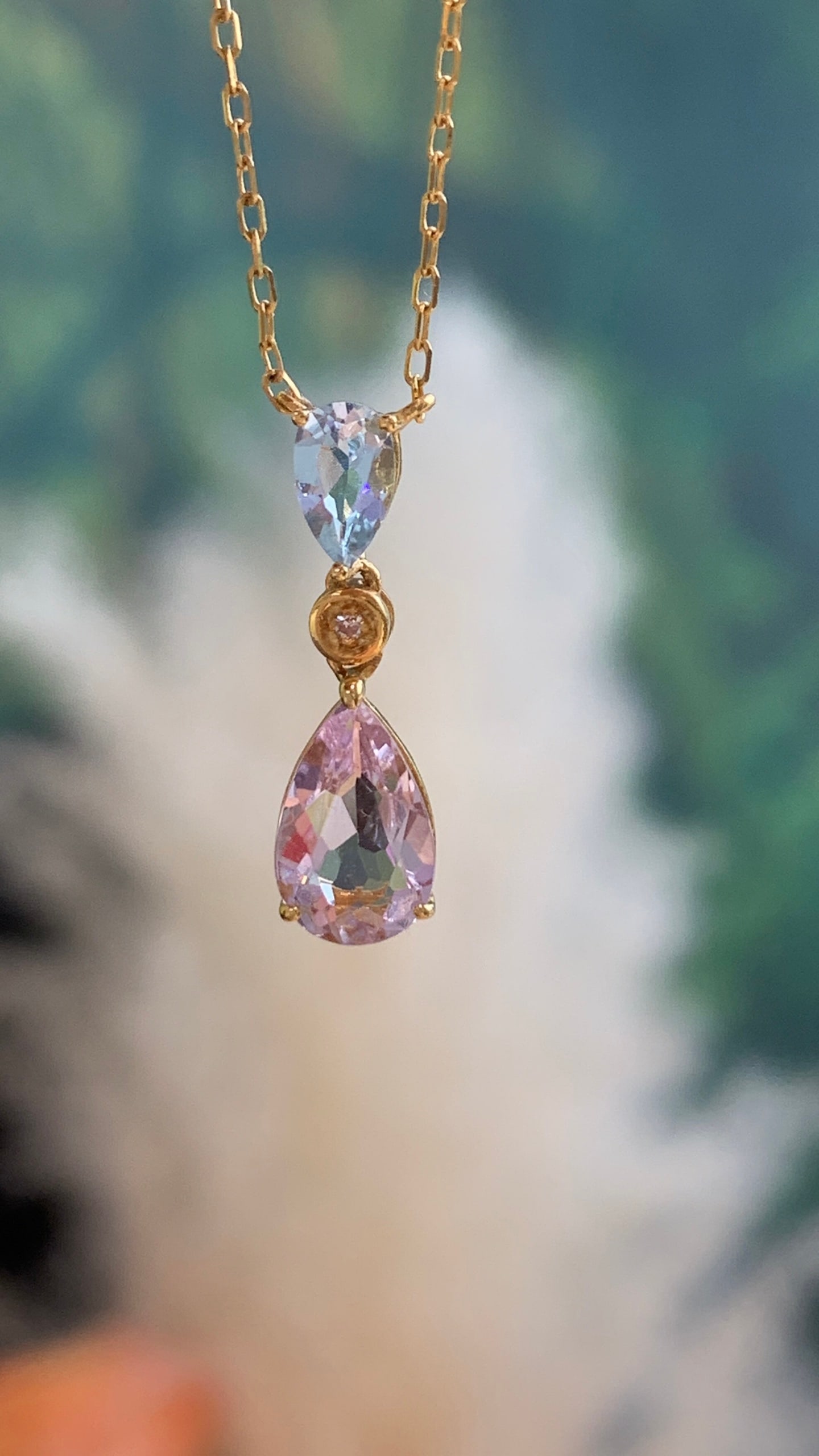 18K Gold Pink Morganite Necklace, 1.0ct, Soft Romantic Tone - 2