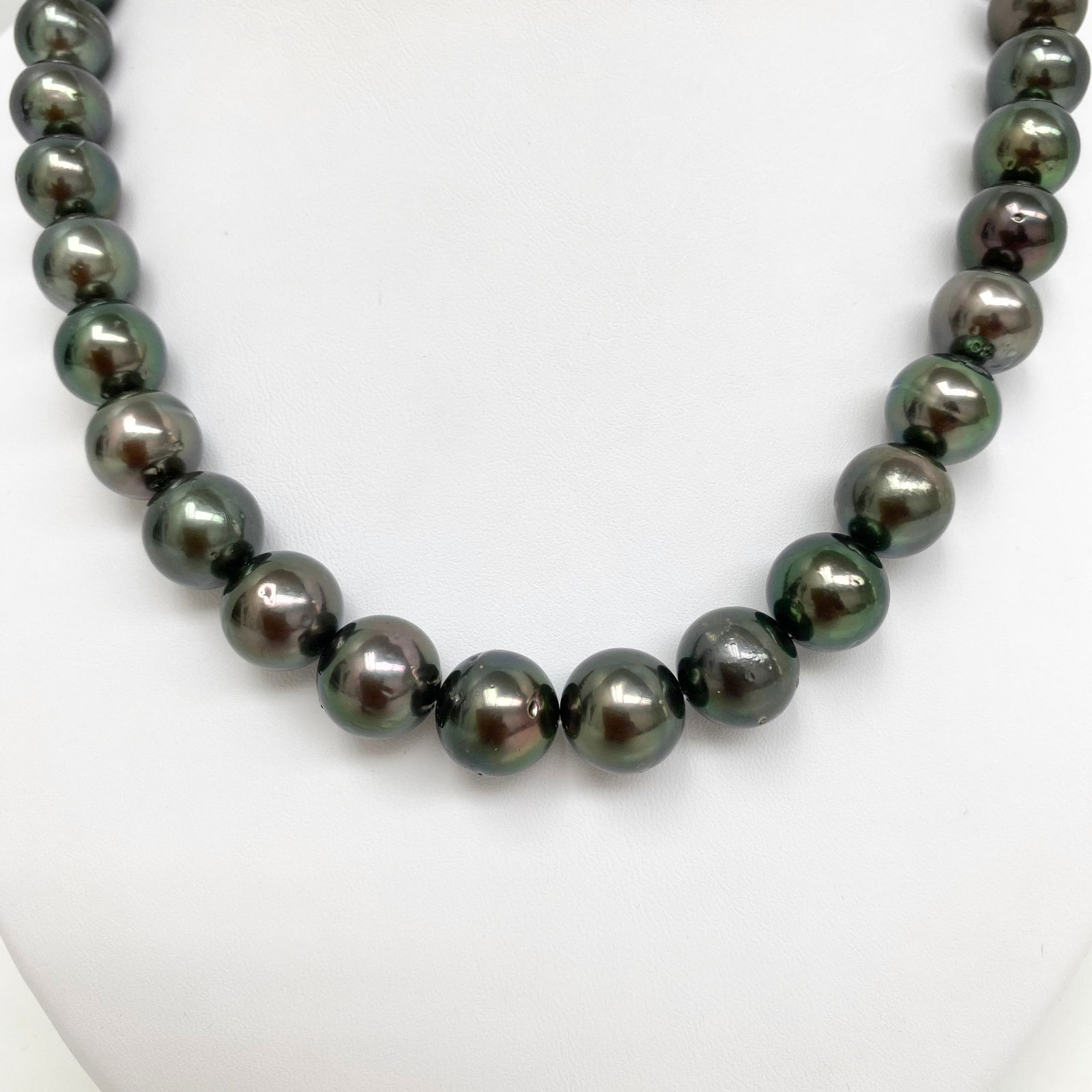 11-13mm Tahitian Dark Green Round/Near-Round Pearl Necklace with 14k Clasp - 2