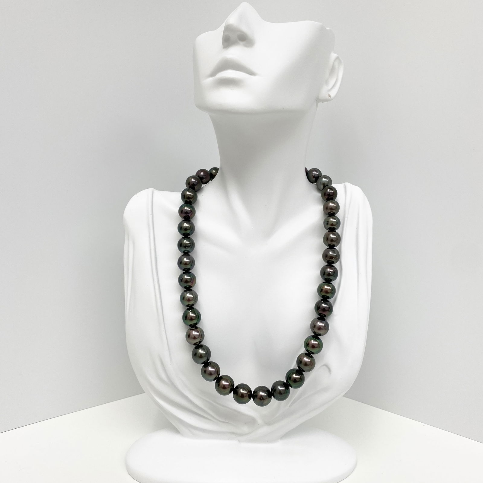 11-13mm Tahitian Dark Green Round/Near-Round Pearl Necklace with 14k Clasp - 3