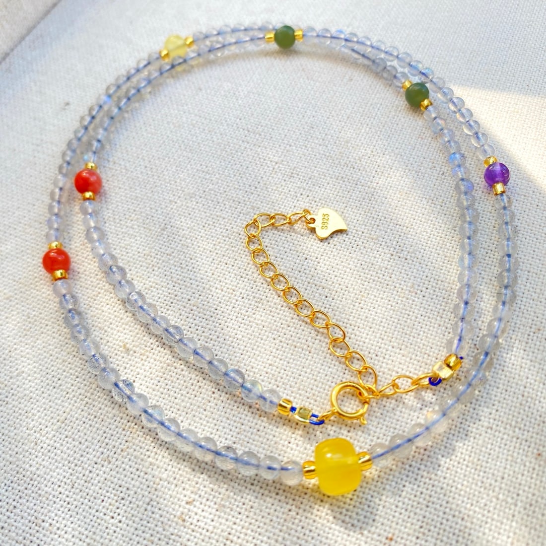 S925 pure silver natural moonstone necklace - 3