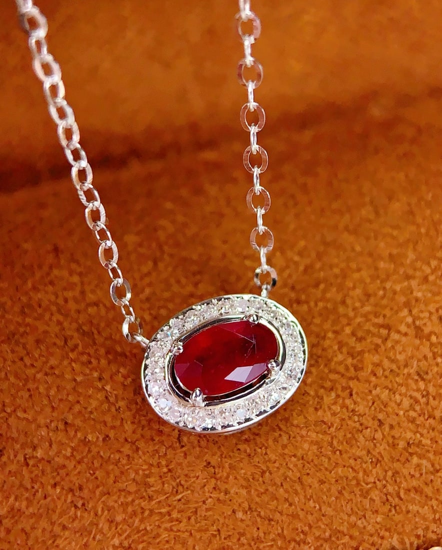 18K Gold Natural Ruby Collarbone Necklace, 0.40ct, Diamond Accent - 2